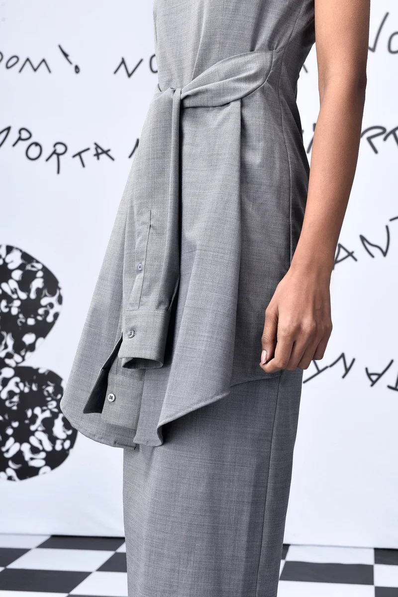 Genes Lecoanet Hemant Wool Deconstructed Semi Fit Dress- Pearl Grey